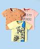 Mini Donuts Sinker Knit Half Sleeves T-Shirts With Papa Is My Hero Text Print Pack Of 3 - Tan Pink & Yellow