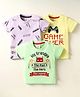 Mini Donuts Sinker Knit Half Sleeves T-Shirts With Game Over Text Print Pack Of 3 - Lilac Light Green & Yellow