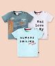 Mini Donuts Sinker Knit Half Sleeves T-Shirts with Always Smiling Text Print Pack of 3 - Grey White & Aqua Blue