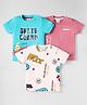 Mini Donuts Sinker Knit Half Sleeves T-Shirts with Text Print Pack of 3 - Aqua Blue Rose Gold & Cream