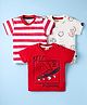 Mini Donuts Sinker Knit Half Sleeves T-Shirts with Text Print & Stripes Pack of 3 - White Red & Cream