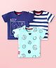 Mini Donuts Sinker Knit Half Sleeves T-Shirts with Stripes & Positivity Always Wins Text Print Pack of 3 - Navy Blue & White