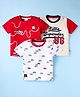 Mini Donuts Sinker Knit Half Sleeves T-Shirts with Text & Cars Print Pack of 3 - Red White & Beige