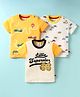Mini Donuts Sinker Knit Half Sleeves T-Shirts With Vehicle & Text Print Pack Of 3 - White & Yellow