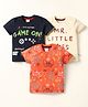 Mini Donuts Sinker Knit Half Sleeves T-Shirts With Game on Text Print Pack of 3 - Navy Blue & Coral