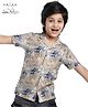 Arias Cotton Knit Half Sleeves Shirt with Floral Print - Tan