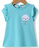 ToffyHouse Single Jersey Knit Half Sleeves Top With Cloud Embroidery & Frill Detailing - Sea Green