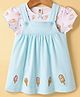 ToffyHouse Cotton Woven Frock & Half Sleeves Inner Tee With Ice Cream Print & Embroidery - Light Blue & White