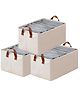 House of Quirk Durable Linen Closet Organizers and Foldable Storage Baskets, Rectangle Storage Boxes for Pants, Shirt, Bra Panty, Socks Beige - Pack of 3