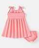 Babyhug Single Jersey Knit Singlet Sleeves Frock with Bloomer & Frill Detailing - Peach