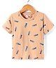 Tango Single Jersey Knit Half Sleeves T-Shirt with Vehicle Print - Tan