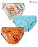 Honeyhap Premium 100% Cotton Knit Bio Finish Briefs with Stripes & Skate Board Print Pack of 3 - Tangerine Blue Radiance & Bright White