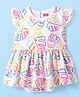 Babyhug 100% Cotton Knit Frill Sleeves Frock Style Onesie with Tropical Theme Print - White