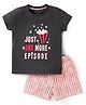 Lazy Bones Sinker Knit Half Sleeves Shorts Night Suit with Just One More Episode Print - Charcoal Grey