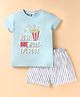 Lazy Bones Sinker Knit Half Sleeves Shorts Night Suit with Just One More Episode Print -Sky Blue