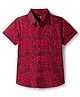 Pine Kids Cotton Knit Half Sleeves Shirt With Tree Print - Red