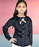 Pampolina Full Sleeves Floral & Bow Applique Detailed Self Design Sweatshirt - Navy Blue