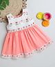 Many frocks & Sleeveless Floral Embroidered Sequin Embellished Ethnic Dress - Off White & Pink
