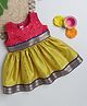 Many frocks & Sleeveless Square Foil Printed Ethnic Dress - Pink & Green
