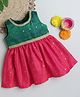 Many frocks & Sleeveless Square Foil Printed Lace Embellished Ethnic Dress - Pink & Green