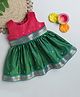 Many frocks & Sleeveless Square Foil Printed Ethnic Dress - Green & Pink