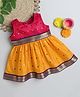 Many frocks & Sleeveless Square Foil Printed Ethnic Dress - Yellow & Pink