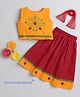 Many Frocks & Cotton Pleated Sleeve  Strawberry Hand Embroidered Onam Choli Lengha Dupatta Set - Yellow & Red