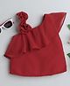 Many frocks & One Shoulder Solid Hand Made Rose Applique Embellished Top - Maroon
