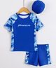 Pine Active Half Raglan Sleeves Printed Two Piece Swimsuit With Swimming Cap - Blue