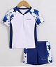 Pine Kids Half Raglan Sleeves Two Piece Swimsuit with Star Fish Print - Blue & White