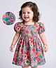 Mark & Mia Half Puffed Sleeves Frock with Floral Print - Pink & Yellow