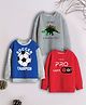3PIN Terry Pack of 3 Full Sleeves Soccer Text Printed & Dinosaur Shaped Sequins Embellished Sweatshirts - Multi Colour