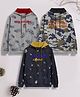 3PIN Terry Pack of 3 Full Sleeves Bear & Camouflage Printed Hooded Sweatshirts - Multi Colour