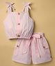 Dew Drops Poplin Woven Sleeveless Striped Top & Shorts Set with Fabric Belt - Peach