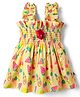 Dew Drops Cotton Woven Sleeveless  Frock with Smock Detailing & Floral Print -  Yellow