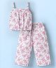 Dew Drops Poplin Woven Sleeveless Top and Palazzo Co-Ord Set With Floral Print - Pink