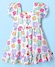 Dew Drops Cotton Woven Half Sleeves Front Open Frock With Floral Print - Aqua Blue