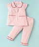 Dew Drops Poplin Knit Half Sleeves Co-Ord Night Suit With Heart Print - Peach