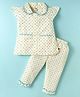 Dew Drops Poplin Knit Half Sleeves Co-Ord Night Suit With Heart Print - Cream