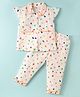 Dew Drops Poplin Knit Half Sleeves Co-Ord Night Suit With Hearts Print - Off White