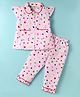 Dew Drops Poplin Knit Half Sleeves Co-Ord Night Suit With Hearts Print - Pink