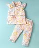 Dew Drops Poplin Knit Half Sleeves Co-Ord Night Suit With Smiley Print - Orange