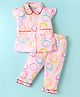 Dew Drops Poplin Knit Half Sleeves Co-Ord Night Suit With Smiley Print - Pink