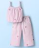 Dew Drops Poplin Woven Sleeveless Top and Palazzo Co-Ord Set With Stripes & Fruit Print - Pink