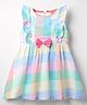 Dew Drops Cotton Woven Frill Sleeves Checks Frock With Bow Applique - Multicolor
