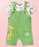 Babyhug Single Jersey Knit Jungle Theme Printed Dungaree & Half Sleeves T-Shirt Set - Green