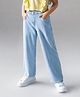 Primo Gino Cotton Woven Full Length Wide Leg Washed Jeans with Elasticated Waistband - Light Blue