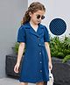 Hola Bonita Knit Half Sleeves Blazer Neck Solid Dress In Twill Fabric - Teal Blue