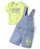 Babyhug Single Jersey Woven Dungaree & Half Sleeves T-Shirt With Tree Print - Blue & Green
