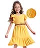 Hola Bonita Knit Frill Sleeves Solid Dress With Textured Fabric - Yellow